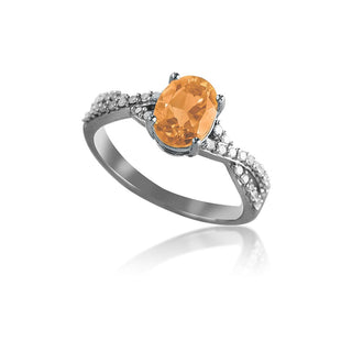 1.1 Carat Oval Citrine and Criss Cross Diamond Ring in Sterling Silver