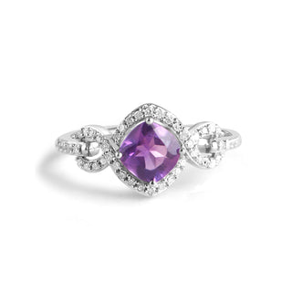 7/8 Carat Amethyst Twisted Diamond Ring in Sterling Silver
