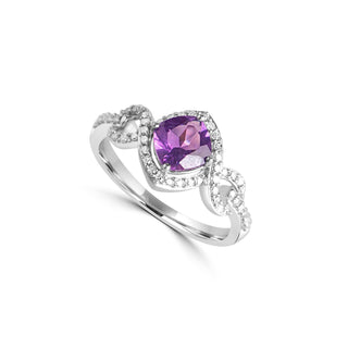 7/8 Carat Amethyst Twisted Diamond Ring in Sterling Silver