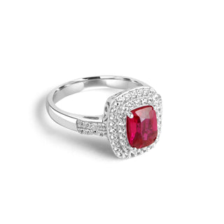 2.5 Carat Cushion Cut Ruby & White Sapphire Ring in Sterling Silver