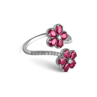 2.5 Carat Ruby and Diamond Floral Ring in Sterling Silver