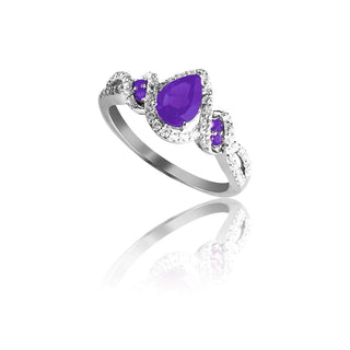 1.1 Carat Amethyst and White Topaz Interlocking Pear Shaped Ring in Sterling Silver