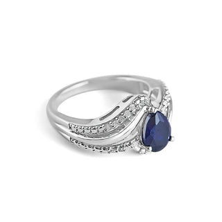 1.5 Carat Pear Shaped Blue Sapphire & Diamond Ring in Sterling Silver