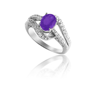1.4 Carat Oval Amethyst and White Topaz Waves Ring in Sterling Silver