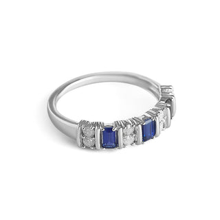 5/8 Carat Baguette Shaped Blue Sapphire and Diamond Band Ring in Sterling Silver