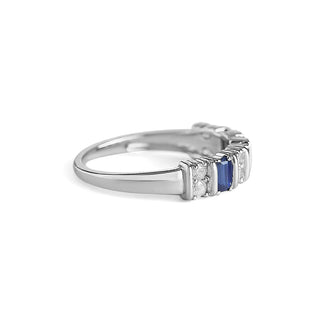 5/8 Carat Baguette Shaped Blue Sapphire and Diamond Band Ring in Sterling Silver
