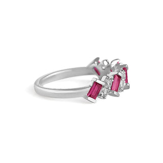 1.4 Carat Ruby & White Sapphire Baguette Cut Band Ring in Sterling Silver