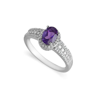 3/4 Carat Oval Shaped Amethyst & Diamond Ring in Sterling Silver