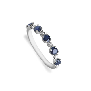 3/4 Carat Blue Sapphire Diamond Band Ring in Sterling Silver