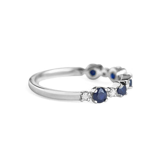 3/4 Carat Blue Sapphire Diamond Band Ring in Sterling Silver