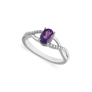 3/4 Carat Amethyst Bow Shaped Diamond Ring in Sterling Silver