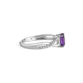 3/4 Carat Amethyst Bow Shaped Diamond Ring in Sterling Silver