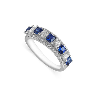 2 Carat White & Blue Sapphire Interlocked Band Ring in Sterling Silver
