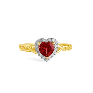 7/8 Carat Heart Shaped Garnet & Diamond Ring in 10K Yellow Gold