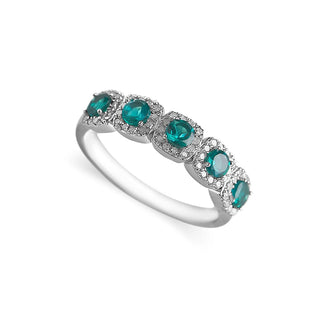 5/8 Carat Emerald & Diamond Band Ring in Sterling Silver