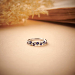 1/2 Carat Blue Sapphire & Diamond Waves Band Ring in Sterling Silver