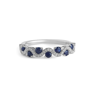 1/2 Carat Blue Sapphire & Diamond Waves Band Ring in Sterling Silver