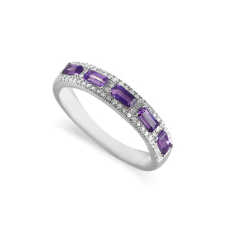 5/8 Carat Baguette Amethyst and Diamond Band Ring in Sterling Silver