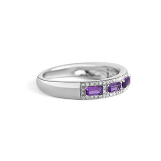 5/8 Carat Baguette Amethyst and Diamond Band Ring in Sterling Silver