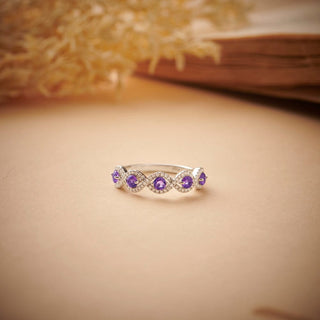 1/2 Carat Amethyst & Diamond Knotted Band Ring in Sterling Silver