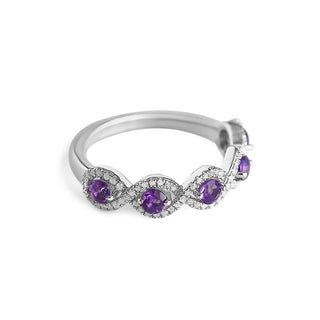 1/2 Carat Amethyst & Diamond Knotted Band Ring in Sterling Silver