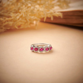 1.3 Carat Ruby & Diamond Pear Band Ring in Sterling Silver
