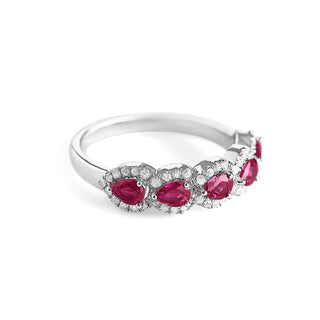 1.3 Carat Ruby & Diamond Pear Band Ring in Sterling Silver