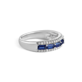1.4 Carat Baguette Cut Blue Sapphire & Diamond Band Ring in Sterling Silver