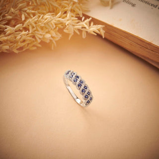 1/2 Carat Classic Blue Sapphire & Diamond Waves Band Ring in Sterling Silver