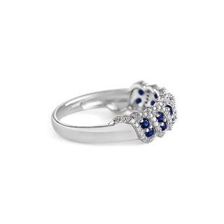 1/2 Carat Classic Blue Sapphire & Diamond Waves Band Ring in Sterling Silver
