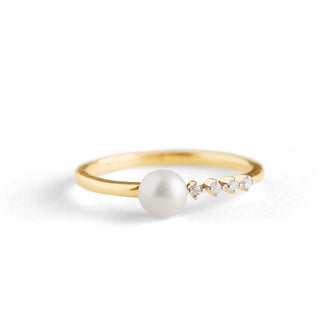3/4 Carat Pearl and Diamond Accent Ring in 10K Yellow Gold
