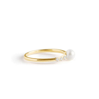 3/4 Carat Pearl and Diamond Accent Ring in 10K Yellow Gold