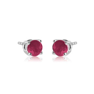 1.5 Carat Round Ruby Stud Earrings in 10K White Gold