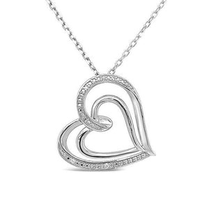 1/8 Carat Diamond Heart Pendant in Sterling Silver - 18"