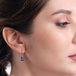 3.80 Carat Blue Sapphire Dangle Earrings in Sterling Silver