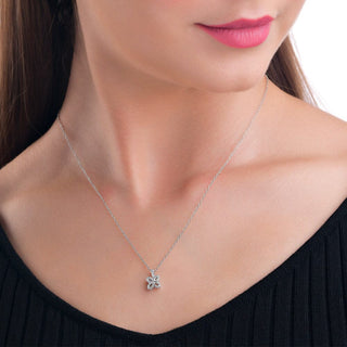 1/6 Carat Diamond Flower Necklace in Sterling Silver - 18"