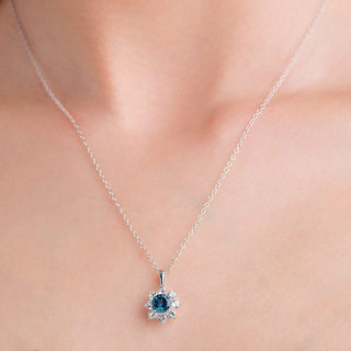 2.00 Carat Genuine London Blue Topaz Flower Necklace in Sterling Silver - 18"