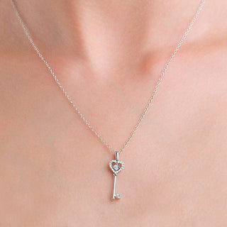 1/10 Carat Diamond Key Necklace in Sterling Silver - 18"